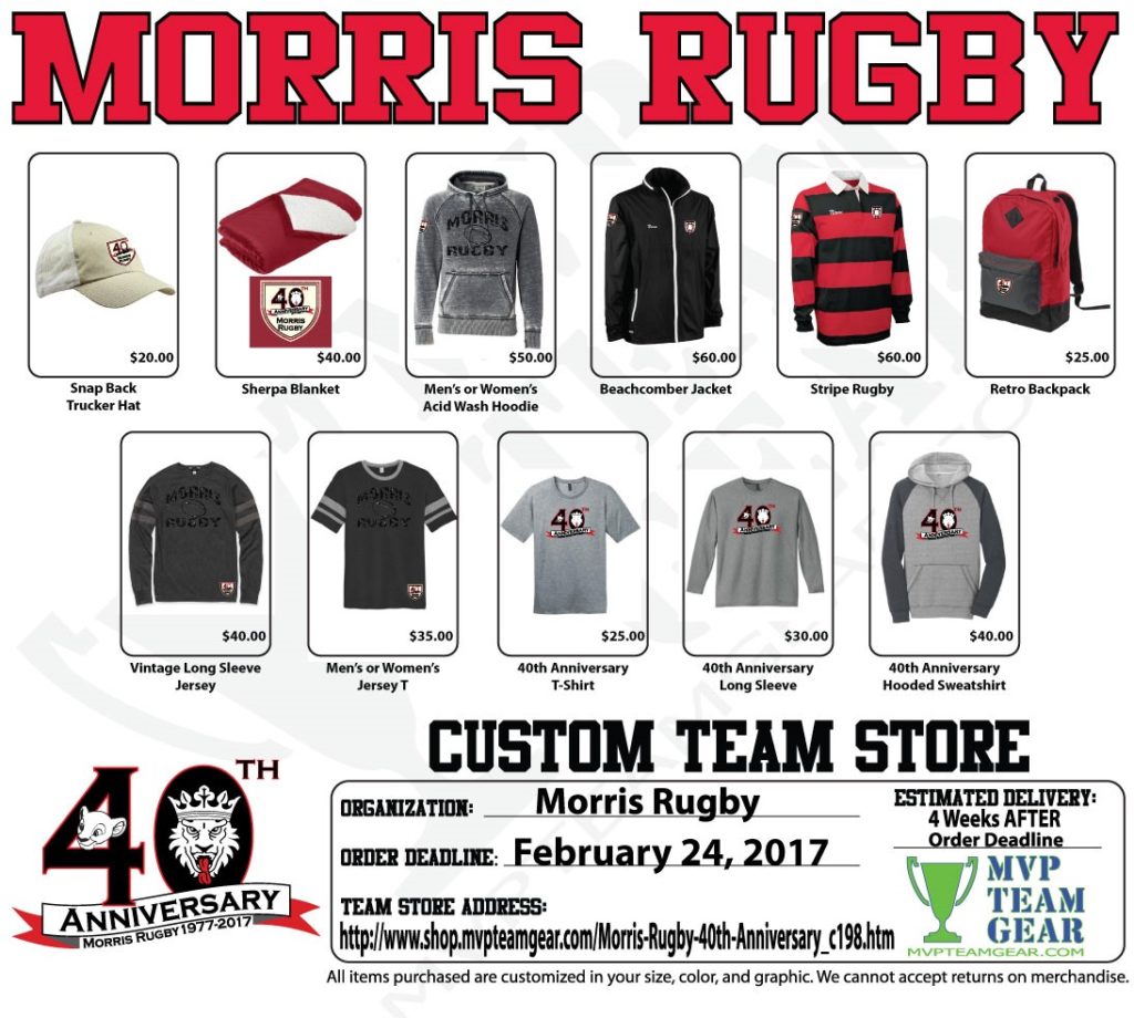 Morris Rugby 40th Anniversary Apparel
