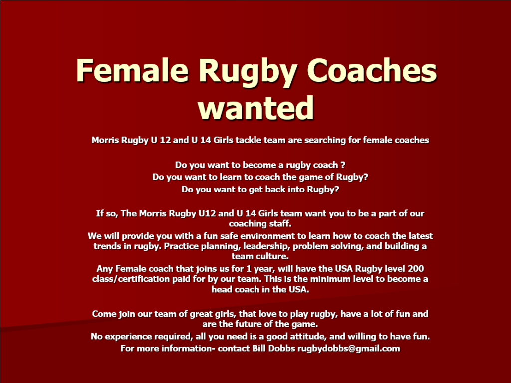Female Rugby Coaches Wanted